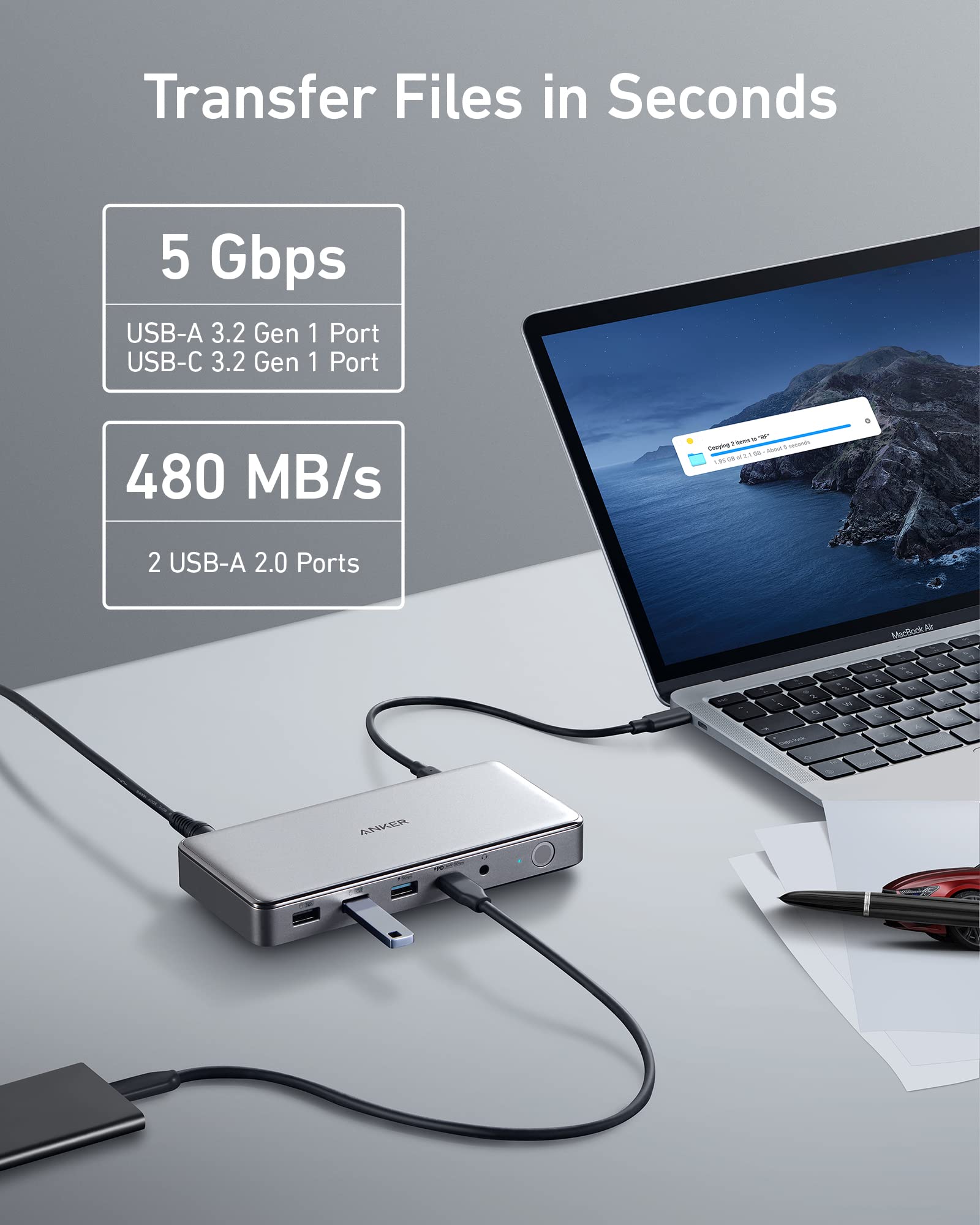 Anker 10-in-1 USB C Docking Station, Displaylink Docking Station with Dual HDMI and DisplayPort for Windows Laptops, MacBook Air/Pro 13/16 inch and More - Image 5