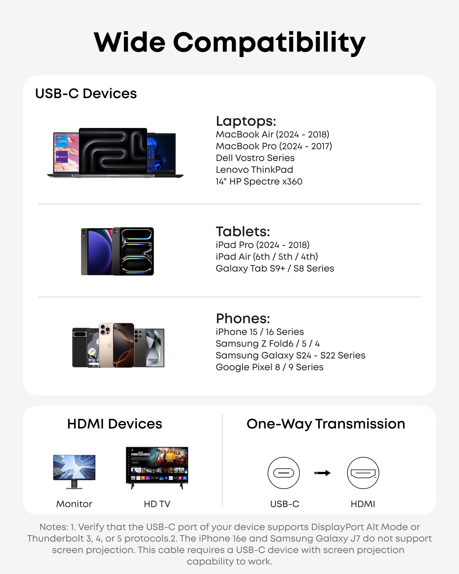 Anker HDMI Cable, 4K@60Hz Ultra-Fast Nylon-Braided USB C to HDMI Cord with Advanced Shielding, Thunderbolt 5/4/3, for MacBook, iPad, iPhone, HD TV, and More (6FT,Black) - Image 7