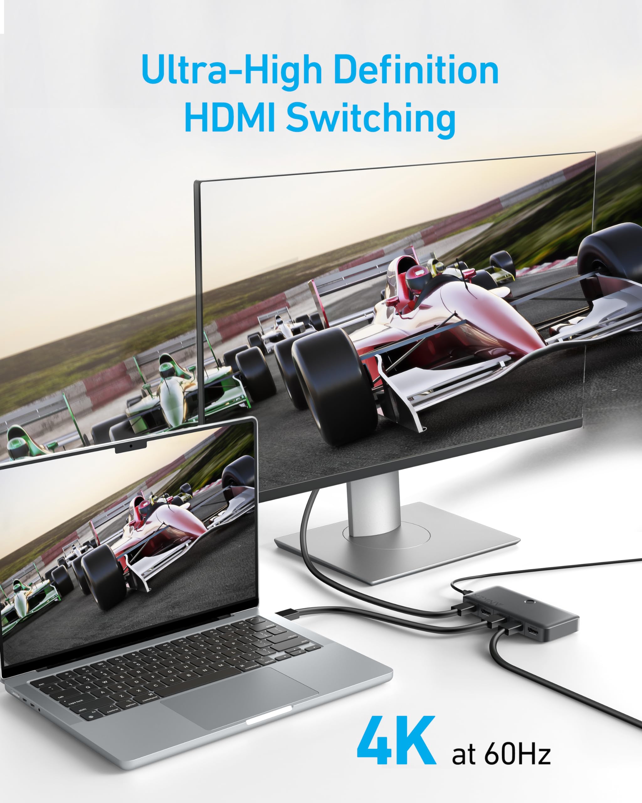 Anker HDMI Switch, 4K@60Hz HDMI Switcher, 4 in 1 Out with Smooth Finish, Supports HDR/3D/Dolby/DTS, Compatible with Laptops,PC,Xbox,PS5/PS4,Projector(Charger and Remote Control Batteries Not Included) - Image 4
