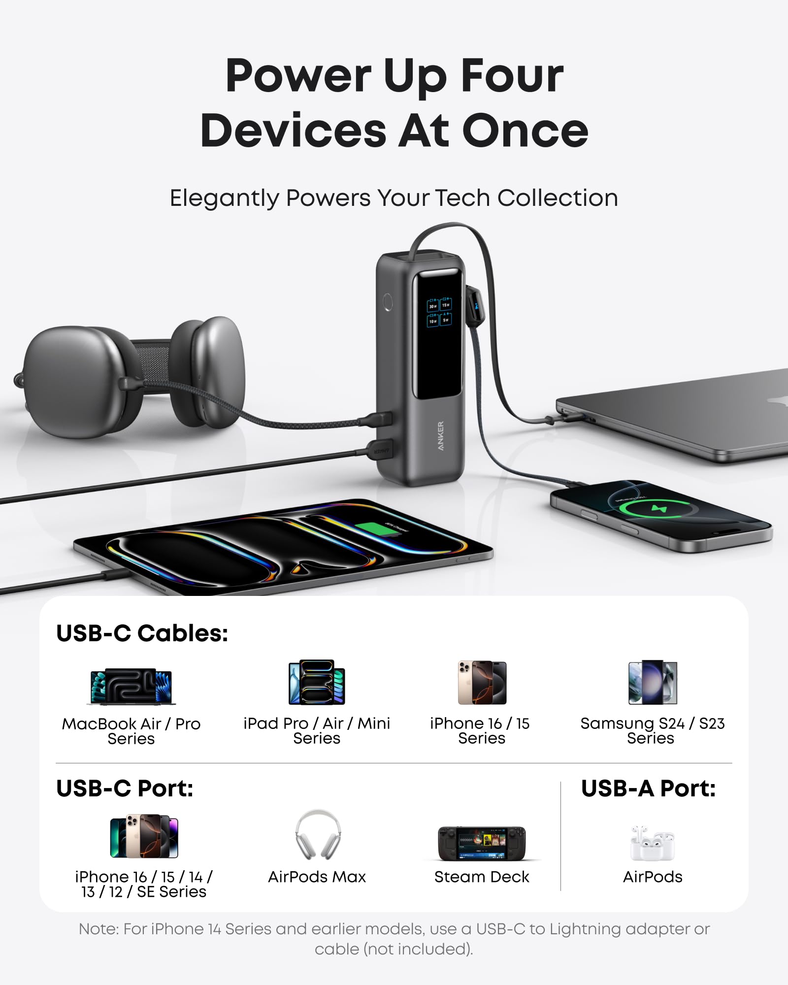 Anker Laptop Power Bank, 25,000mAh Portable Charger with Triple 100W USB-C Ports, Built-in Retractable Cables, Flight-Approved for Travel, iPhone 17/16 Series, MacBook, Samsung, and More - Image 5