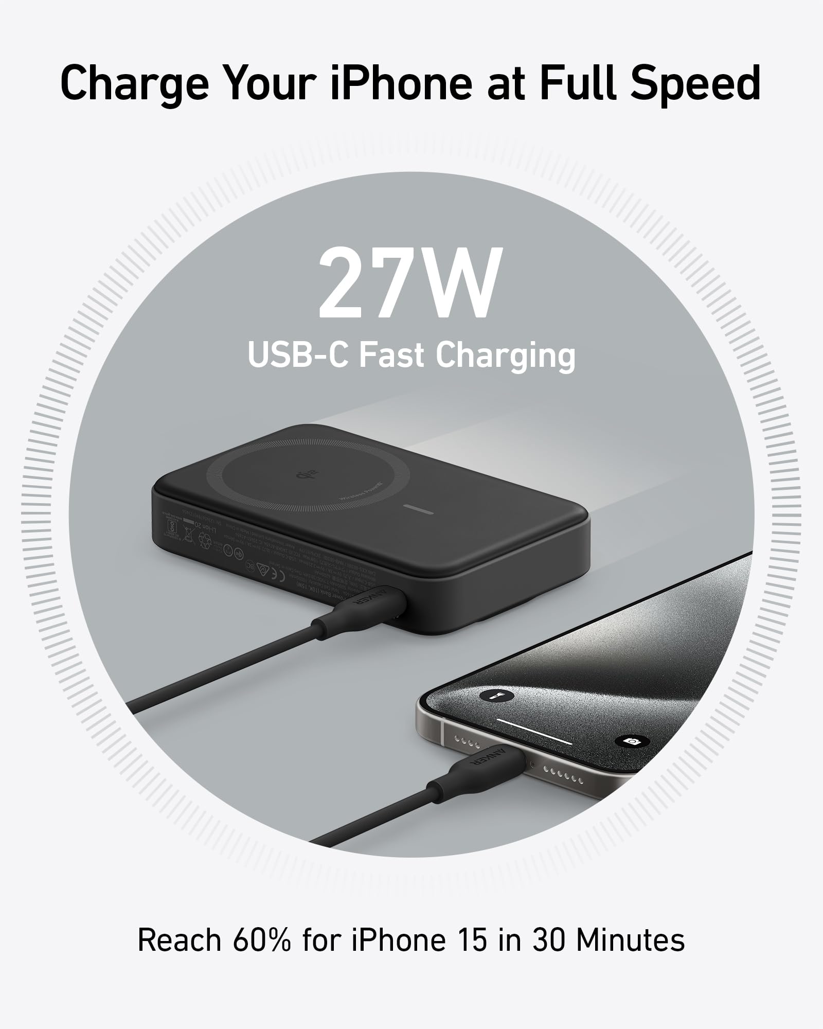 Anker MagGo Power Bank, Qi2 Certified 15W Ultra-Fast MagSafe-Compatible Portable Charger, 10,000mAh Battery Pack with Smart Display and Foldable Stand, For iPhone 15/14/13/12 Only(USB-C Cable Include) - Image 5