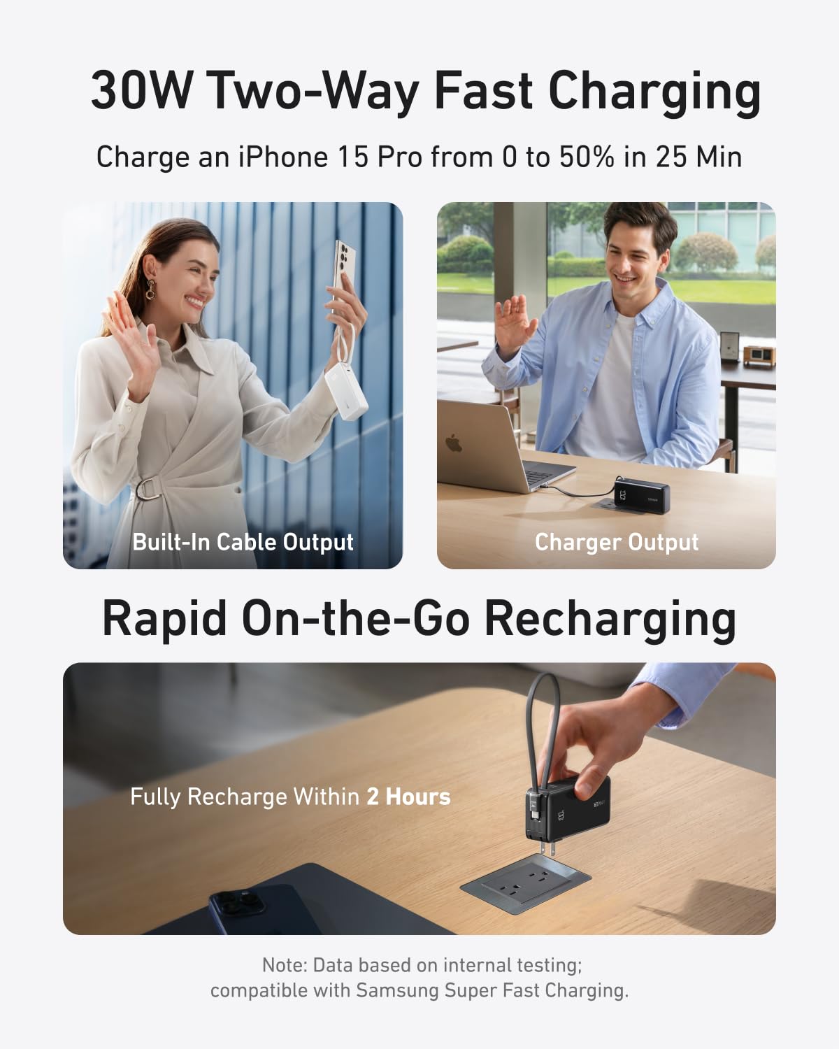 Anker Nano 3-in-1 Portable iPhone Charger, 10,000mAh Power Bank with Built-in USB-C Cable and Foldable Wall Plug, 30W Max Battery Pack, Travel Essentials for iPhone 17/16/15 Series, Galaxy, MacBook - Image 3
