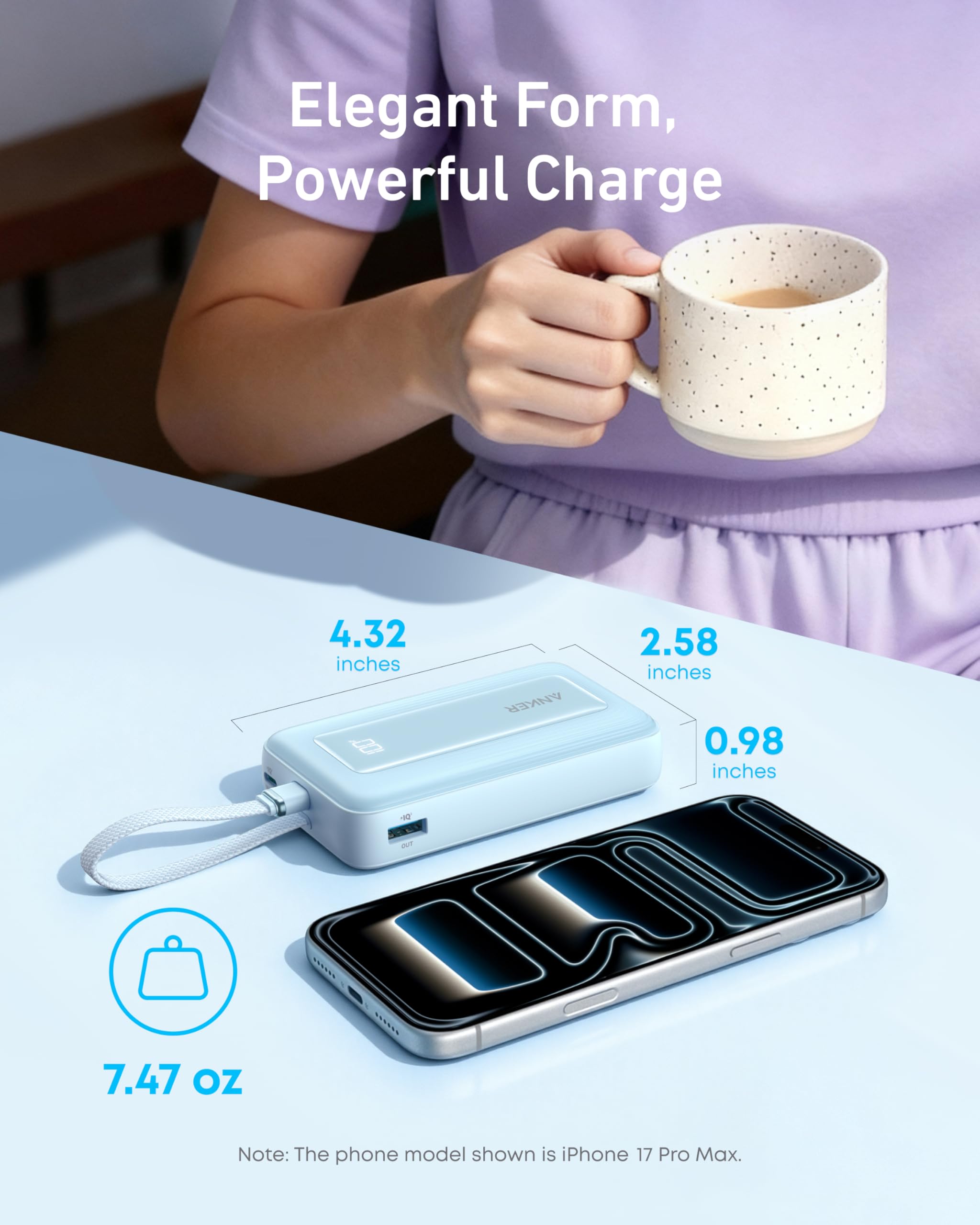Anker Portable Charger, 10,000mAh 30W Power Bank, USB-C in and Out Fast Charging Battery Pack, Travel Essential Phone Power Bank, for iPhone 17/16, Galaxy and More (Black, 10000.00, Milliamp Hours) - Image 4