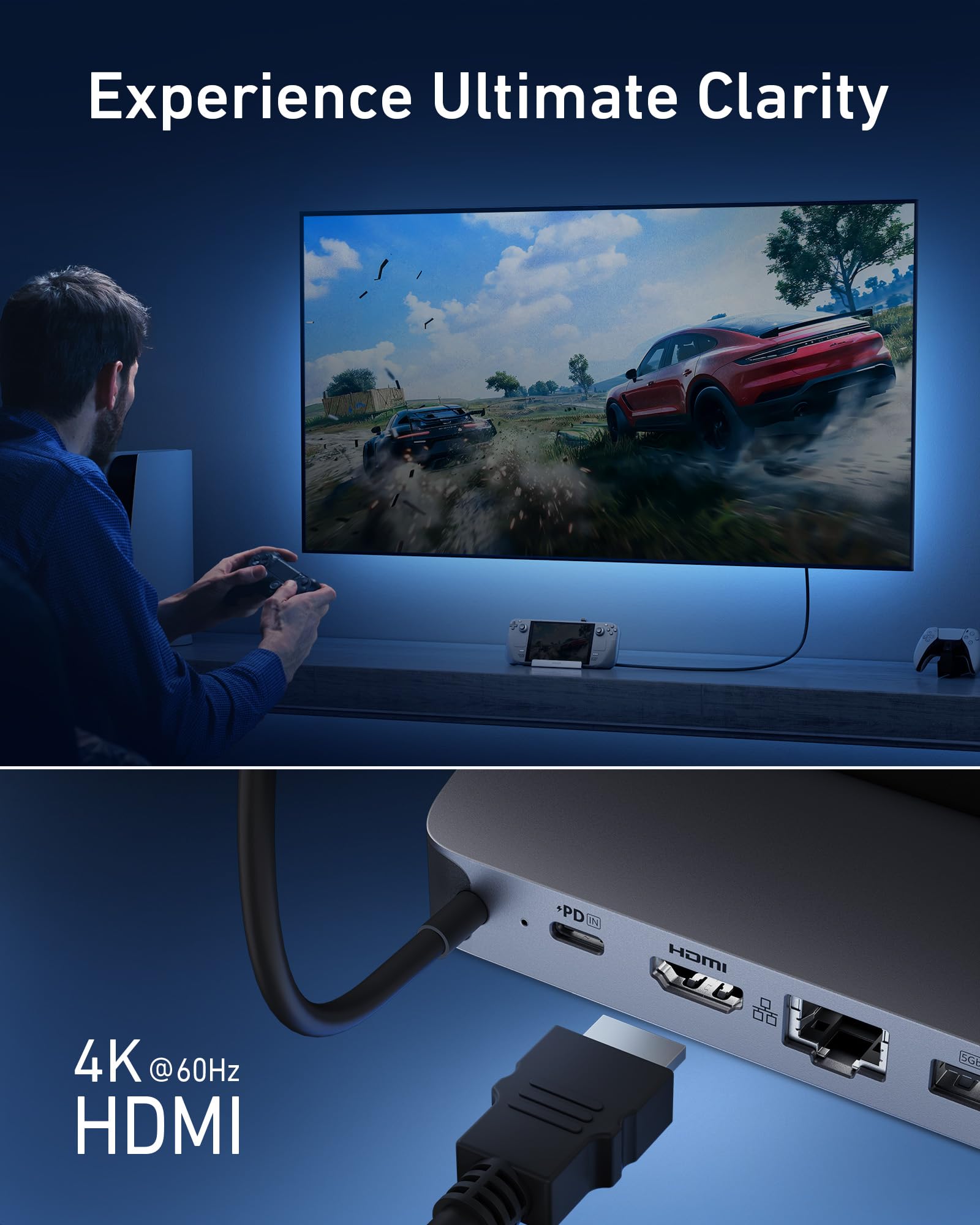 Anker Steam Deck Dock, Docking Station for Steam Deck (OLED)/ROG Ally/Legion Go, 6-in-1 USB C Hub with HDMI 4K@60Hz, 1Gbps Ethernet, 2 USB-A and 1 USB-C Port, 90W Fast Charging (Not for Rog Ally X) - Image 3