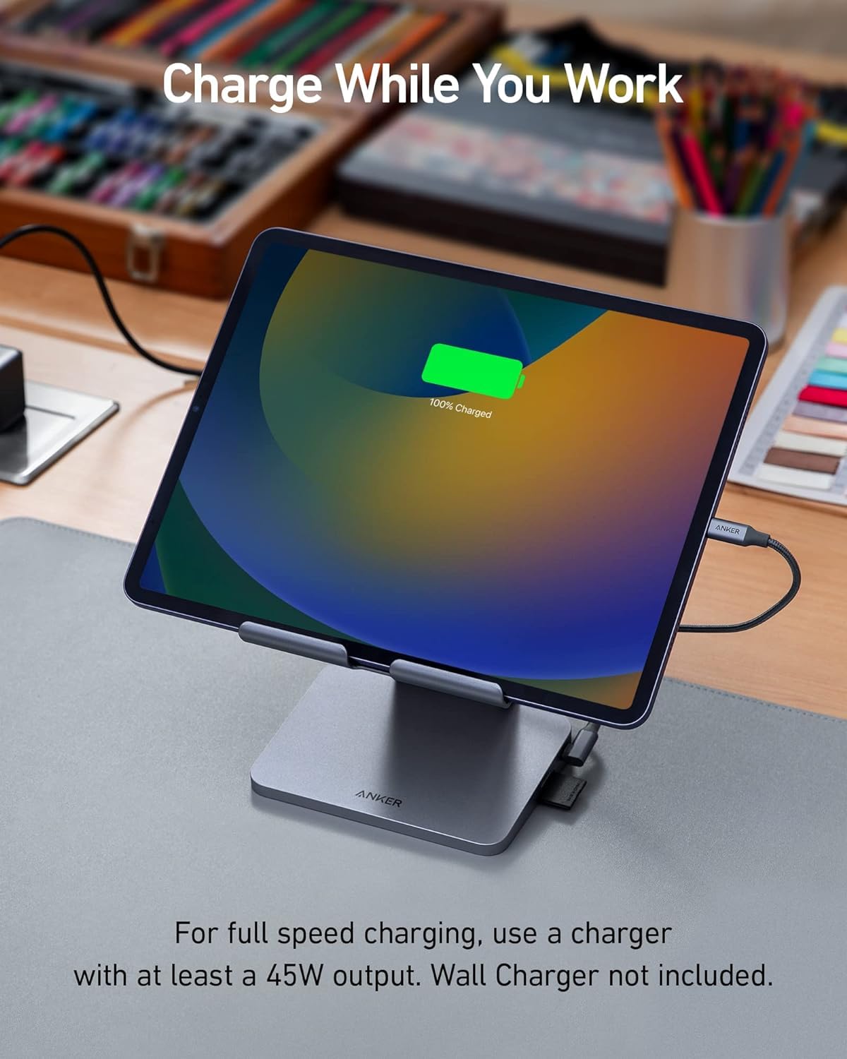 Anker USB C Hub for iPad, 551 USBC Hub (8-in-1), with Foldable Tablet Stand, 4K HDMI, 2 USB-A Data Ports, for iPad Pro 5th Gen/Air 5th Gen/Mini 6th and Later (Silver) - Image 4