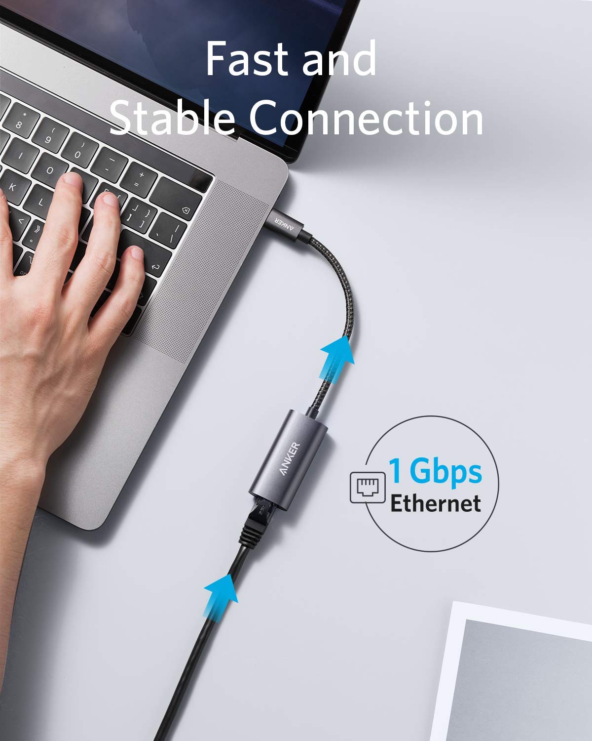 Anker USB C to Ethernet Adapter, Portable USB C Type-C 1-Gigabit Network Hub, 10/100/1000 Mbps,Network Adapter for MacBook Pro, iPad Pro 2019/2018, ChromeBook, XPS, Galaxy S9/S8, and More - Image 3