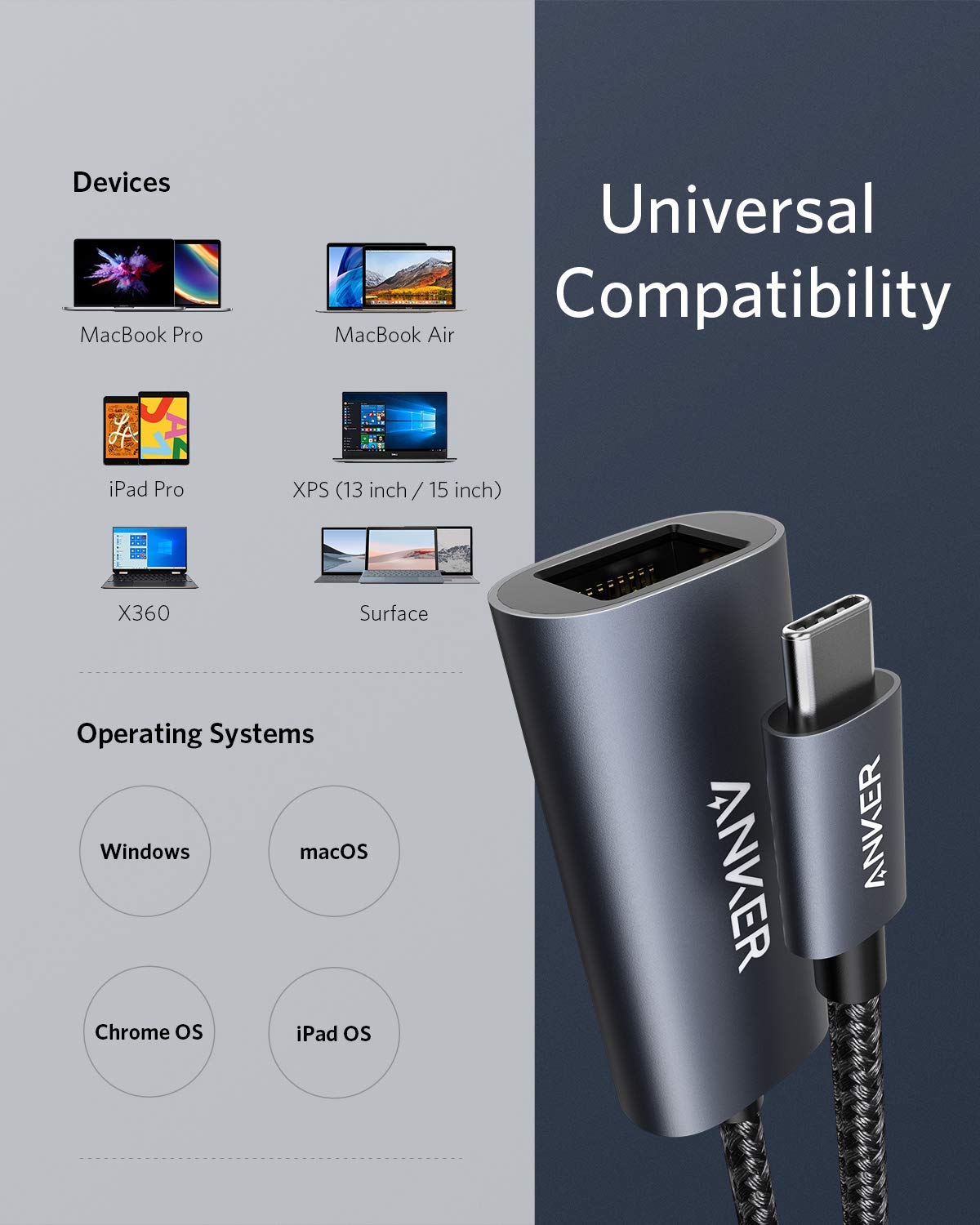 Anker USB C to Ethernet Adapter, Portable USB C Type-C 1-Gigabit Network Hub, 10/100/1000 Mbps,Network Adapter for MacBook Pro, iPad Pro 2019/2018, ChromeBook, XPS, Galaxy S9/S8, and More - Image 4
