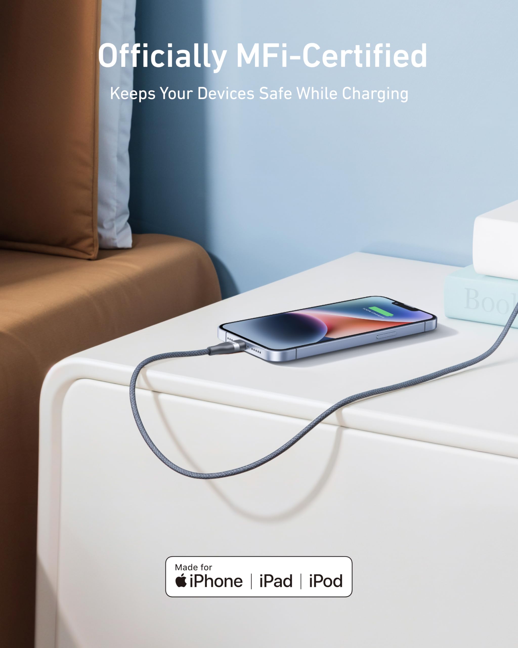 Anker USB C to Lightning Cable, Upcycled-Braided USB C to Lightning Cord, Ultra-Fast Charging Cable for iPhone 14/13/12/11 Series and More (3FT) - Image 6
