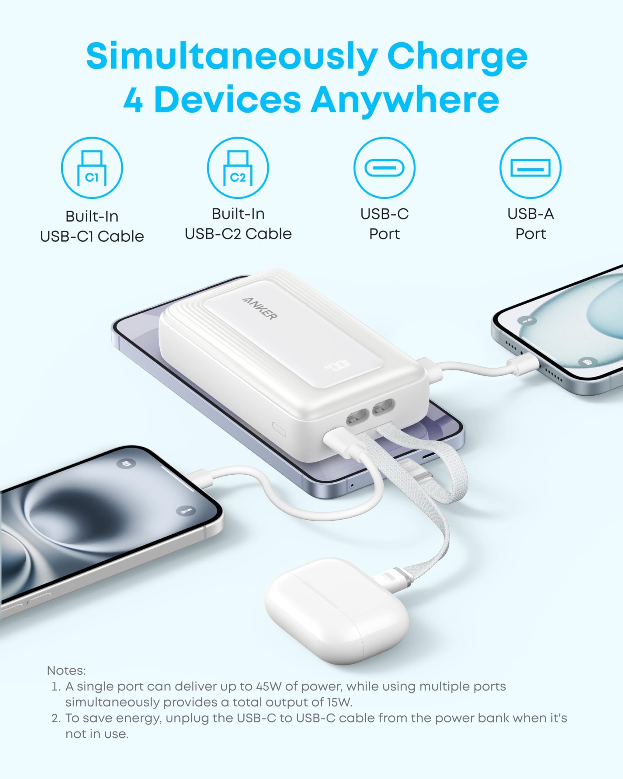 Anker Zolo Power Bank (2025 Upgraded Version), 45W Max Fast Charging, 20,000mAh Battery Pack, Dual Built-in USB-C Cables, USB-C&A Port, for iPhone 17/16 Series, Galaxy, MacBook, and More - Image 7